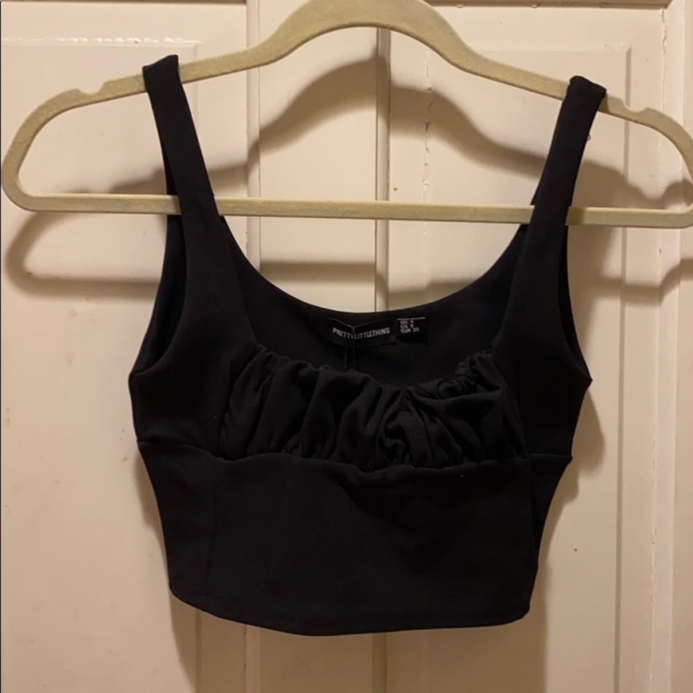 Pretty Little Thing Black Crop Rouched Tank XS NWT
